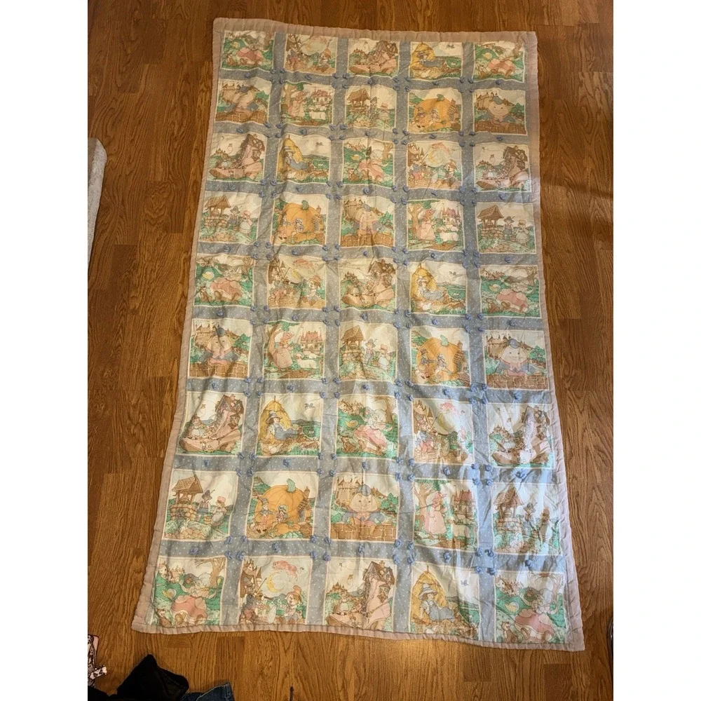 Vintage Handmade Baby Quilt Nursery Rhyme Crib Blanket Cotton Patchwork 71x43